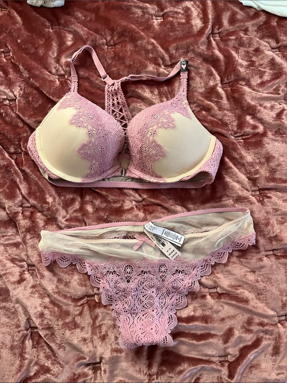 Victoria's Secret Pink Lace Push-Up Bra & Thong Set